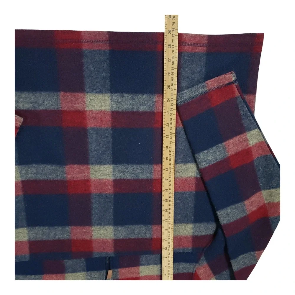 John Wayne Stock & Supply Mens XL Plaid Quarter Zip Fleece Pullover Navy Red